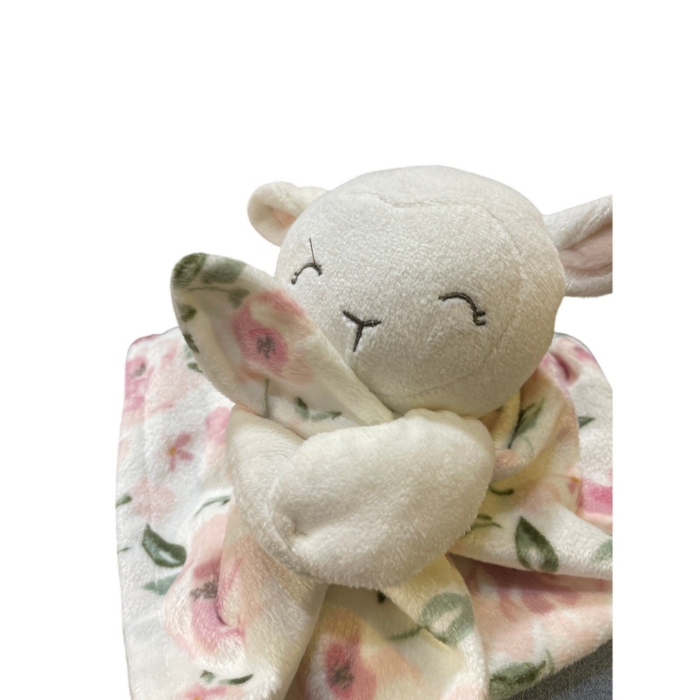 Gerber‎ Modern Moments Security Blanket Pink White Lamb Floral Plush Lovey 12"